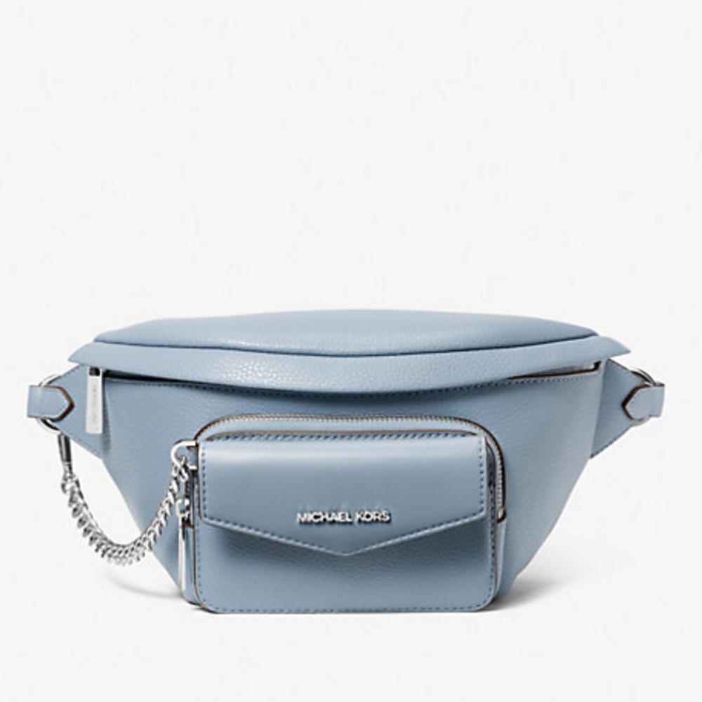 Michael Kors Maisie Large Pebbled Leather 2-in-1 Sling Pack Crossbody Pale Blue - Picture 2 of 3